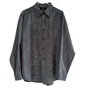 Claiborne Men's Faux Suede Embroidered Button Up Dress Shirt, Gray Blue, Large